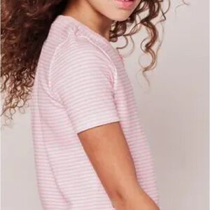 NWT old navy striped pink white crop top t-shirt short sleeve kid XL women S-XS